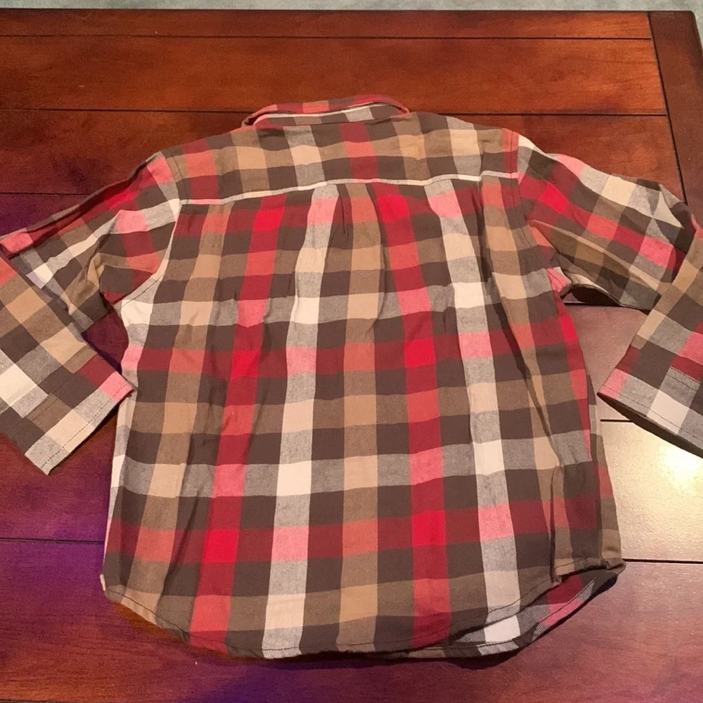 NWT Gymboree Brown Red Plaid Button Down 100% Cotton Shirt Size 5